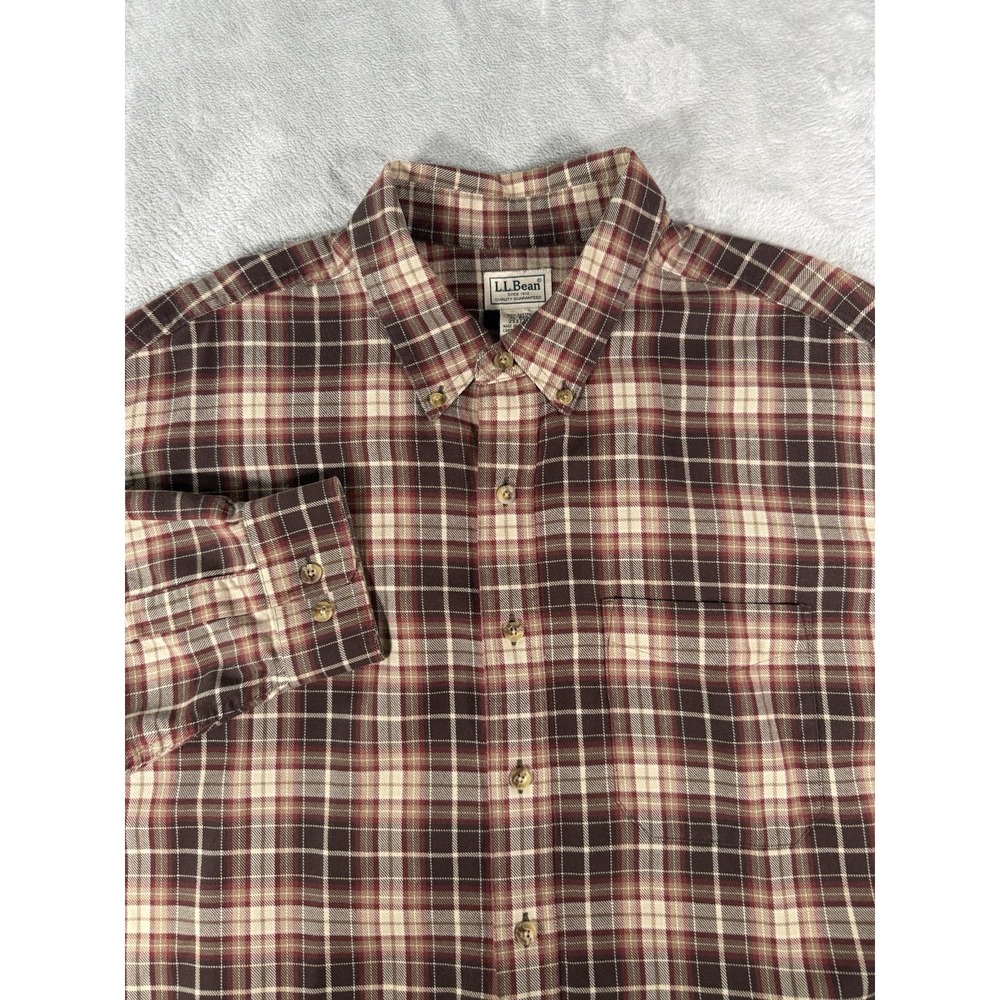 LL Bean Shirt Men's XL Brown Scotch Plaid Flannel Long Sleeve Button Up